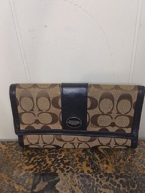 Coach Brown and Tan Signature Canvas Clutch Wallet